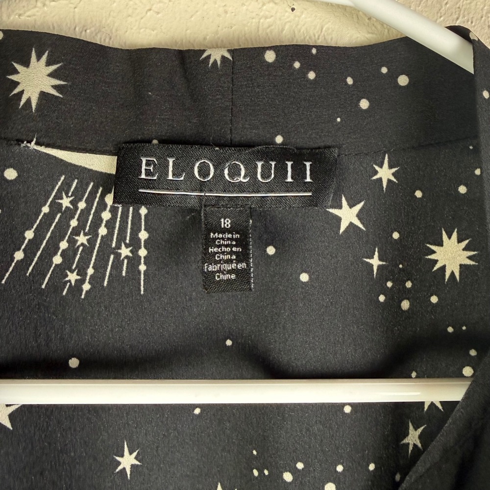 Eloquii Womens Black Celestial Moon Star Tie Neck Blouse Top Size 18 - Picture 2 of 8